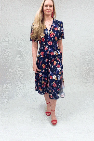 Yumi Navy Bird And Floral Print Midi Dress 2 Yumi Navy Bird And Floral Print Midi Dress - Image 2