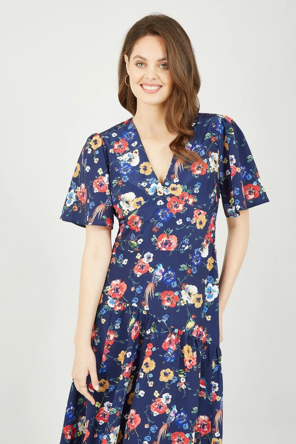Yumi Navy Bird And Floral Print Midi Dress 3 Yumi Navy Bird And Floral Print Midi Dress - Image 3