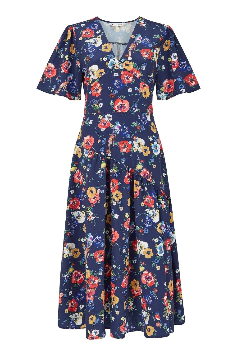 Yumi Navy Bird And Floral Print Midi Dress 5 Yumi Navy Bird And Floral Print Midi Dress - Image 5