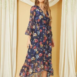 Yumi Navy Bird And Floral Print Wrap Dress -Cheap My Dreamy Dress Store navy bird and floral print wrap dress p10491 110514 image