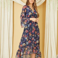 Yumi Navy Bird And Floral Print Wrap Dress -Cheap My Dreamy Dress Store navy bird and floral print wrap dress p10491 110515 image