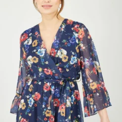 Yumi Navy Bird And Floral Print Wrap Dress -Cheap My Dreamy Dress Store navy bird and floral print wrap dress p10491 111024 image