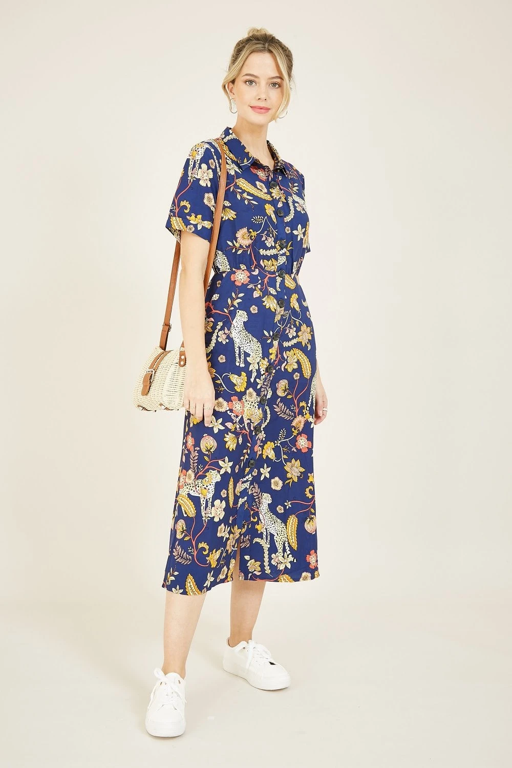 Yumi Navy Cheetah Print Recycled Shirt Dress 1 Yumi Navy Cheetah Print Recycled Shirt Dress