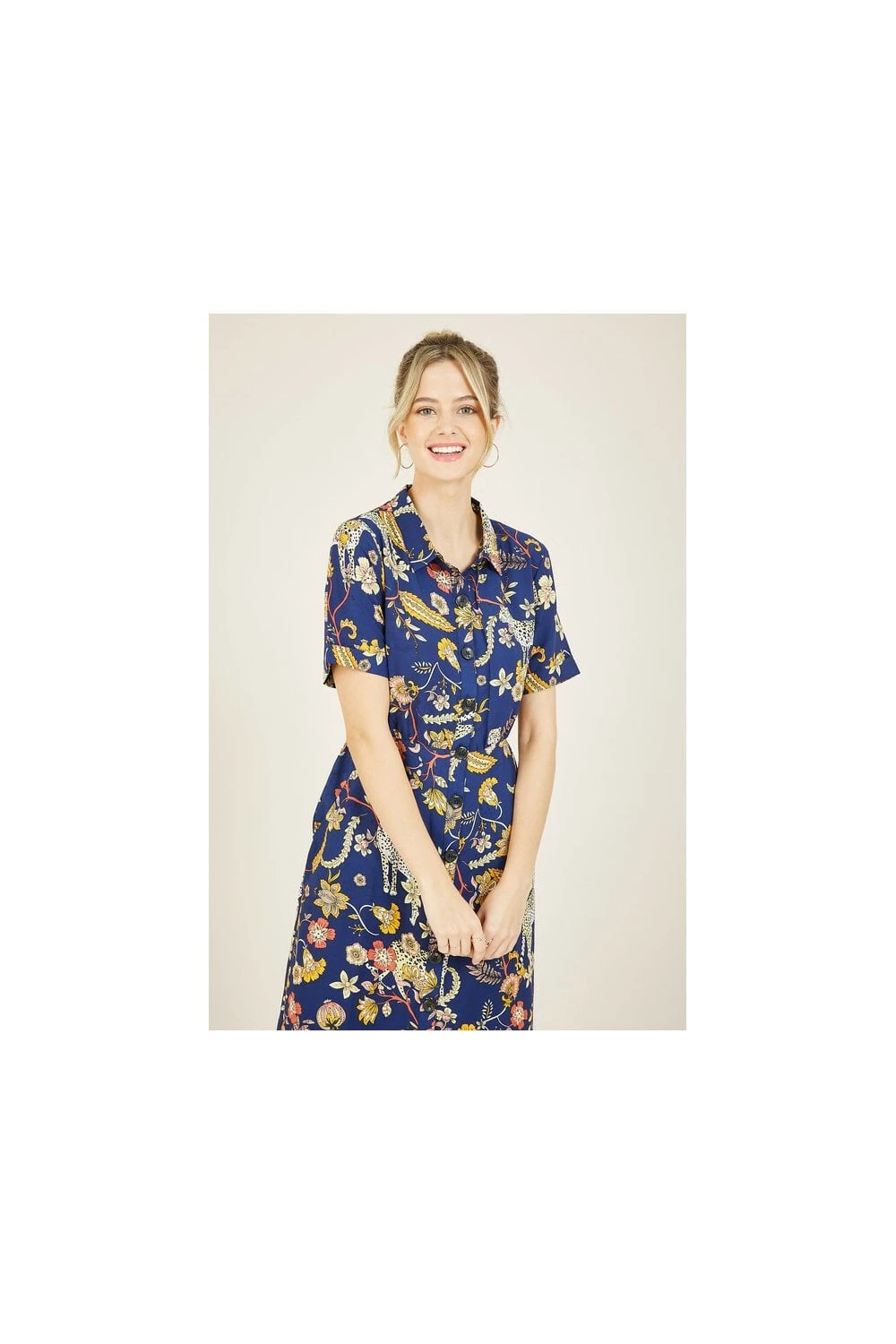 Yumi Navy Cheetah Print Recycled Shirt Dress 2 Yumi Navy Cheetah Print Recycled Shirt Dress - Image 2