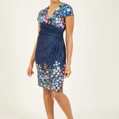 Yumi Navy Cluster Floral Bodycon Wrap Dress -Cheap My Dreamy Dress Store navy cluster floral bodycon wrap dress p7902 113895 image