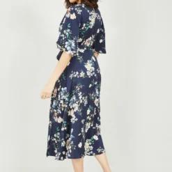Yumi Navy Cluster Floral Satin Wrap Dress -Cheap My Dreamy Dress Store navy cluster floral satin wrap dress p10527 111338 image