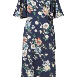 Yumi Navy Cluster Floral Satin Wrap Dress -Cheap My Dreamy Dress Store navy cluster floral satin wrap dress p10527 111339 image