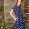 Yumi Navy Daisy Ladybird Print Shirt Dress