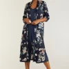 Navy Floral Print Long Kimono Dress
