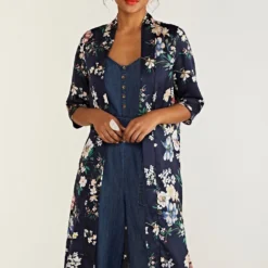 Navy Floral Print Long Kimono Dress -Cheap My Dreamy Dress Store navy floral print long kimono dress p5942 113824 image