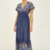 Yumi Navy Floral Slinky Jersey Maxi Dress
