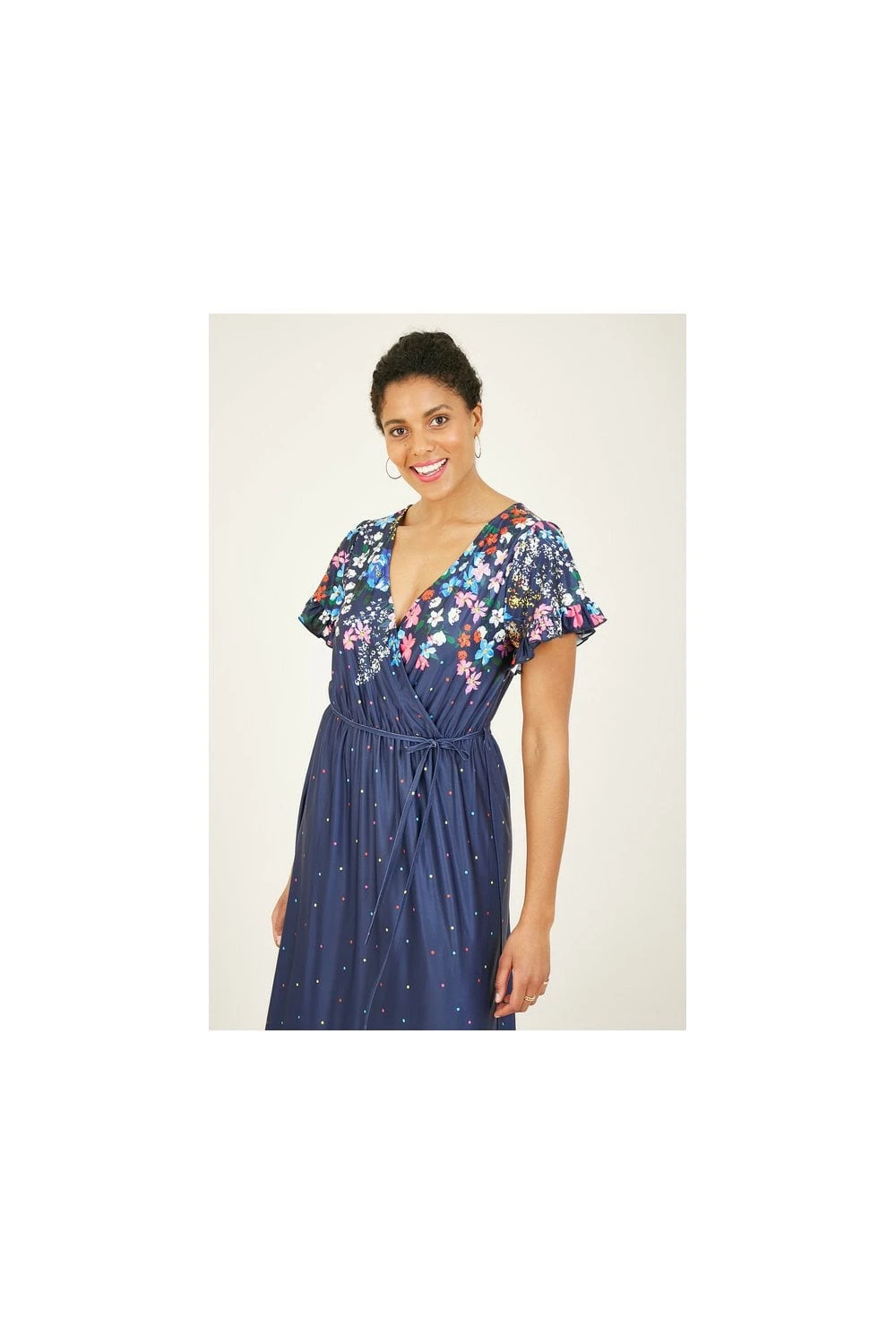 Yumi Navy Floral Slinky Jersey Maxi Dress 2 Yumi Navy Floral Slinky Jersey Maxi Dress - Image 2