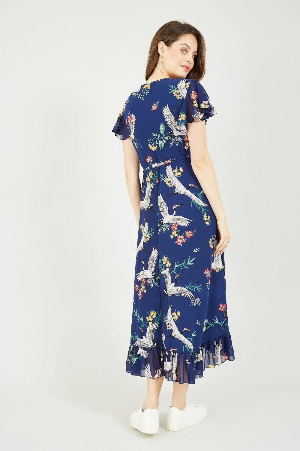 Yumi Navy Frill Crane Wrap Midi Dress 5 Yumi Navy Frill Crane Wrap Midi Dress - Image 5