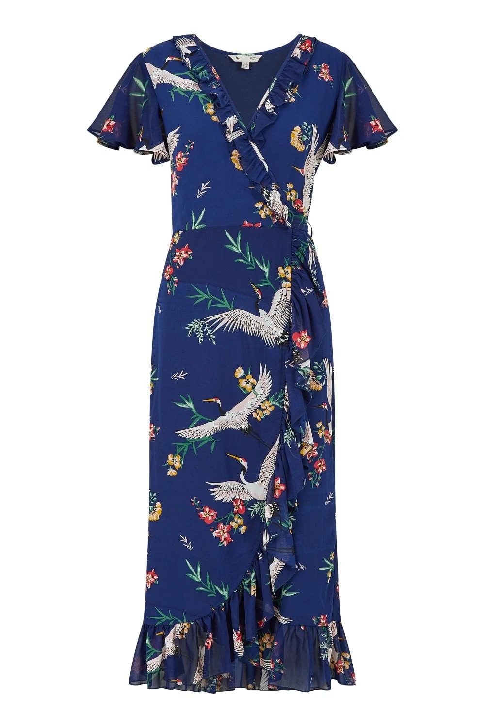 Yumi Navy Frill Crane Wrap Midi Dress 6 Yumi Navy Frill Crane Wrap Midi Dress - Image 6