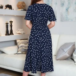Navy Midi Satin Wrap Dress With Split Skirt -Cheap My Dreamy Dress Store navy midi satin wrap dress with split skirt p23041 161408 image