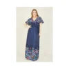 Navy Plus Size Floral Slinky Jersey Maxi Dress