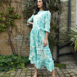 Naya Green Boho Tiered Maxi Dress