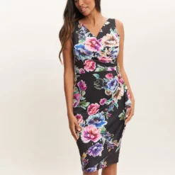 Nydia Printed Sheath Dress With Beaded Trim