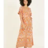 Yumi Orange Floral Printed Dress