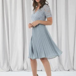 Pale Blue Wrap Lace Pleated Dress -Cheap My Dreamy Dress Store pale blue wrap lace pleated dress p19612 146899 image