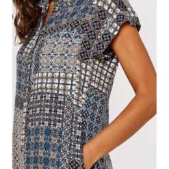 Apricot Patchwork Tile Geo Shirt Dress -Cheap My Dreamy Dress Store patchwork tile geo shirt dress p23159 162019 image