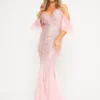 Pink Flutter Sleeve Sequin Maxi Dress