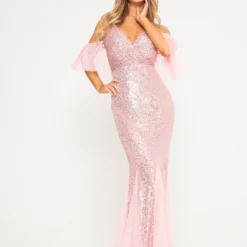 Cheap My Dreamy Dress Store -Cheap My Dreamy Dress Store pink flutter sleeve sequin maxi dress p14023 120891 image