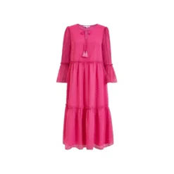 Pink Plus Size Dobby Spot Smock Midi Dress