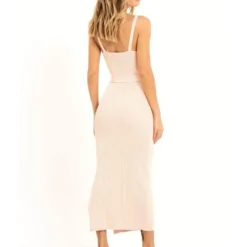 Pink V-Neck Belted Midi Dress -Cheap My Dreamy Dress Store pink v neck belted midi dress p7526 67414 image