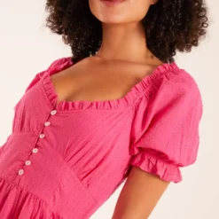 Puff Sleeve Button Through Midi Dress -Cheap My Dreamy Dress Store puff sleeve button through midi dress p23387 162888 image