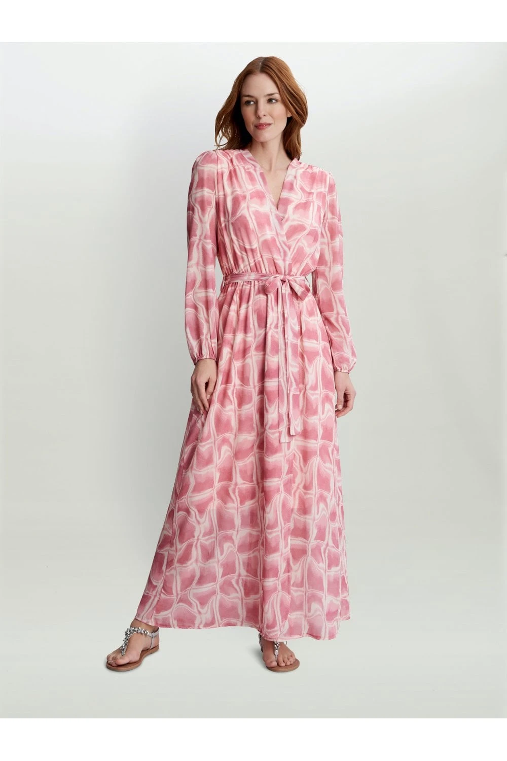 Queenie Print Georgette Dress With Longsleeves & Self Belt 1 Queenie Print Georgette Dress With Longsleeves & Self Belt