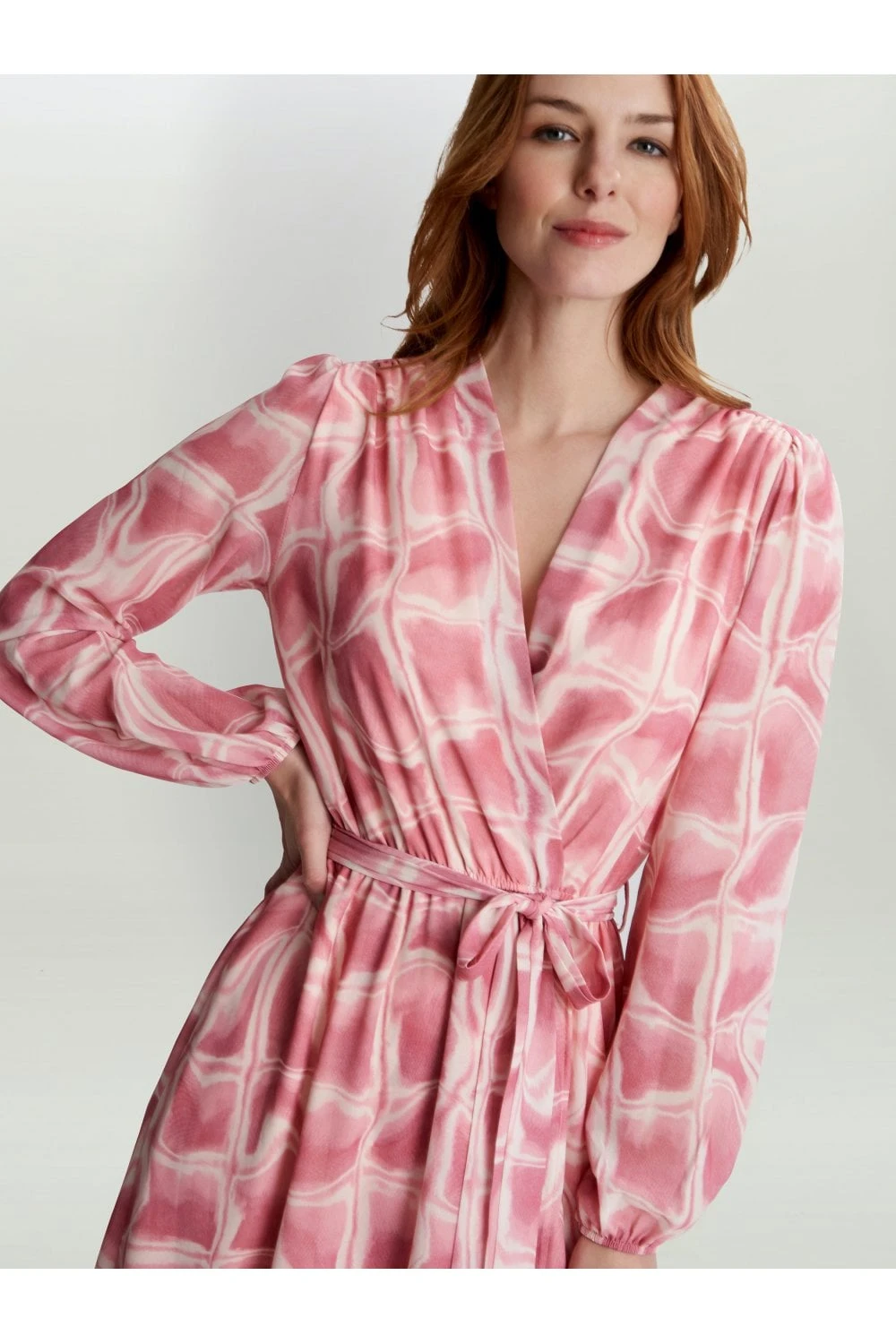 Queenie Print Georgette Dress With Longsleeves & Self Belt 2 Queenie Print Georgette Dress With Longsleeves & Self Belt - Image 2