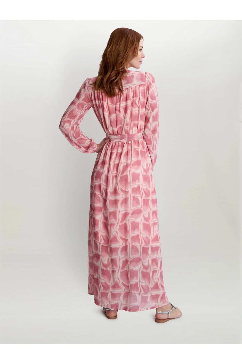 Queenie Print Georgette Dress With Longsleeves & Self Belt 4 Queenie Print Georgette Dress With Longsleeves & Self Belt - Image 4