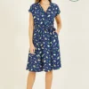 Yumi Recycled Avocado Print Wrap Over Dress With Pockets