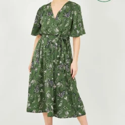 Yumi Recycled Bird Print Wrap Midi Dress