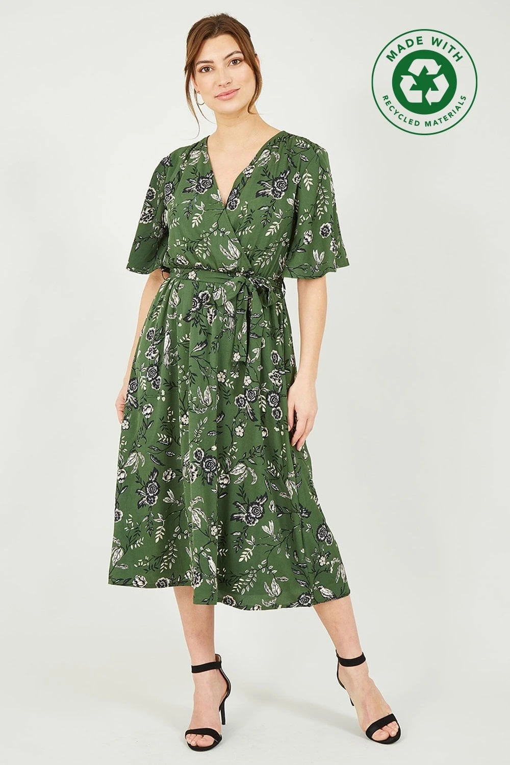 Yumi Recycled Bird Print Wrap Midi Dress 1 Yumi Recycled Bird Print Wrap Midi Dress