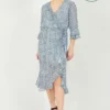 Yumi Recycled Blue Heart Spot Frill Wrap Dress
