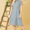 Yumi Recycled Blue Heart Spot Midi Shirt Dress