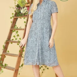 Yumi Recycled Blue Heart Spot Midi Shirt Dress