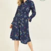 Yumi Recycled Navy Bird Print Shirt Dress