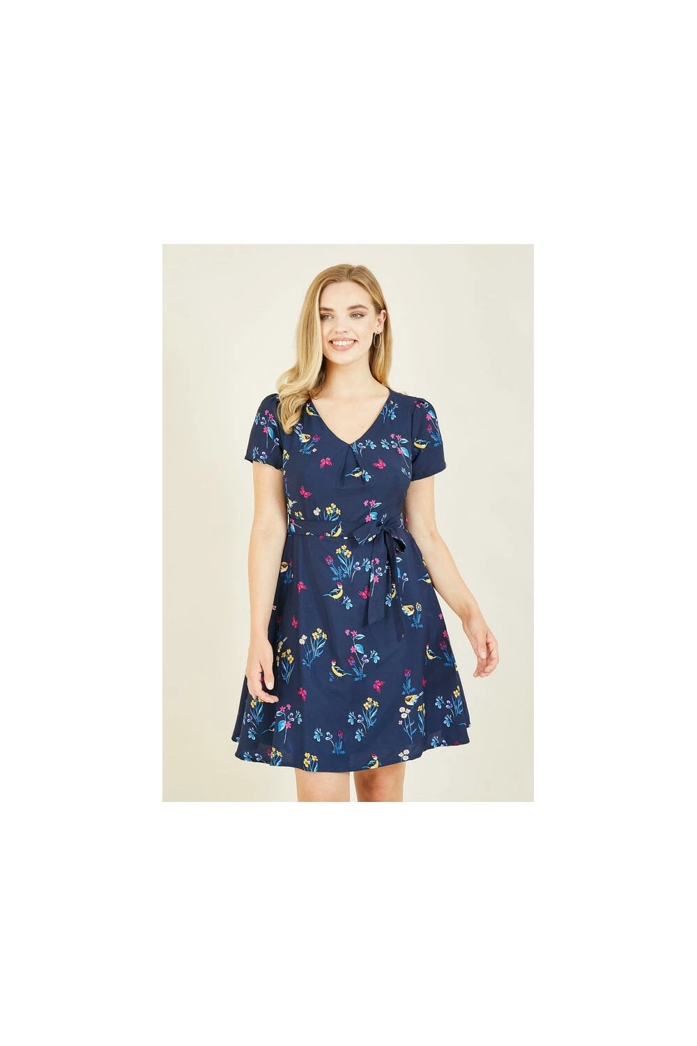 Yumi Recycled Navy Bird Print Skater Dress 2 Yumi Recycled Navy Bird Print Skater Dress - Image 2