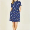 Yumi Recycled Navy Dog Print Shirt Dress