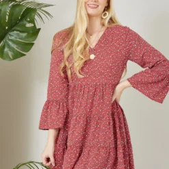 Red Ditsy Printed Tiered Layer Dress -Cheap My Dreamy Dress Store red ditsy printed tiered layer dress p10560 110449 image