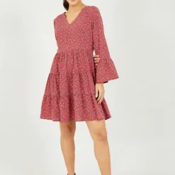 Red Ditsy Printed Tiered Layer Dress -Cheap My Dreamy Dress Store red ditsy printed tiered layer dress p10560 111911 image