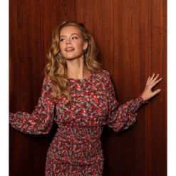 Red Floral Long Sleeve Mini Dress -Cheap My Dreamy Dress Store red floral long sleeve mini dress p21883 156203 image