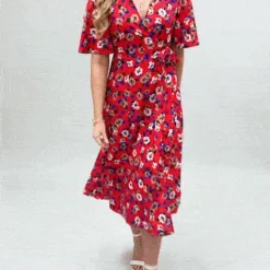 Yumi Red Floral Wrap Midi Dress -Cheap My Dreamy Dress Store red floral wrap midi dress p8335 114183 image