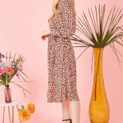 Yumi Red Leopard Print Long Sleeve Shirt Dress -Cheap My Dreamy Dress Store red leopard print long sleeve shirt dress p10224 110494 image