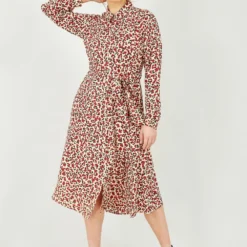 Yumi Red Leopard Print Long Sleeve Shirt Dress -Cheap My Dreamy Dress Store red leopard print long sleeve shirt dress p10224 110662 image