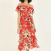 Yumi Red Oriental Bardot Frill Dress