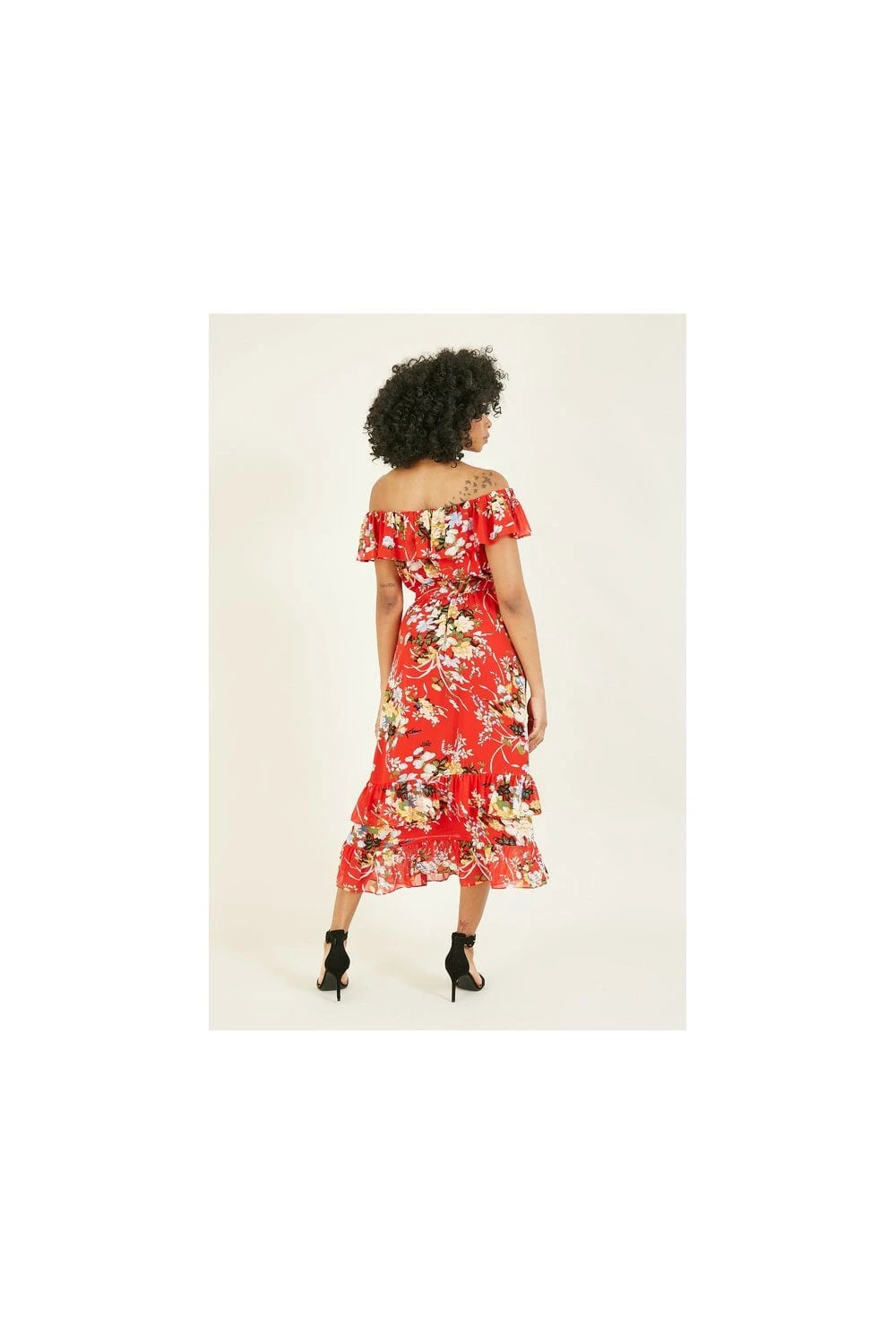 Yumi Red Oriental Bardot Frill Dress 2 Yumi Red Oriental Bardot Frill Dress - Image 2
